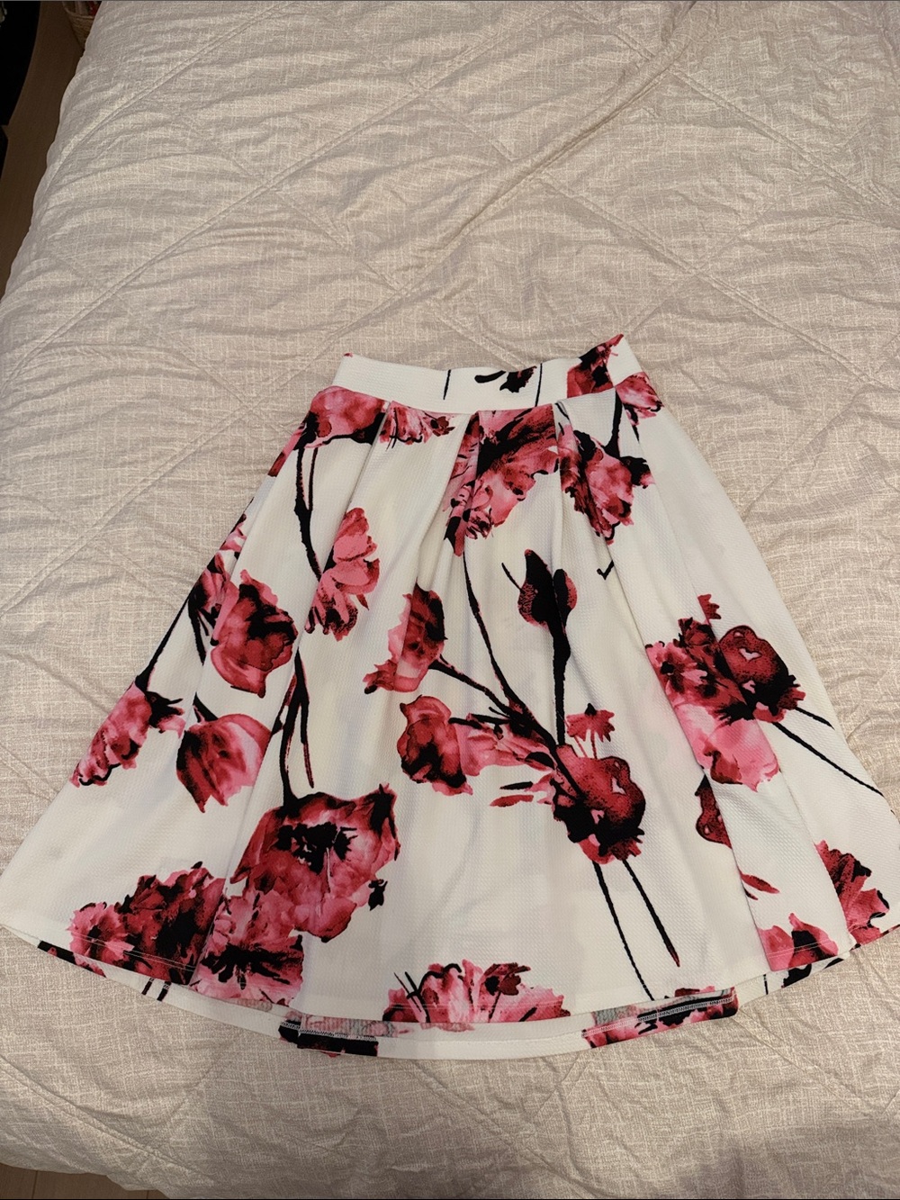 Haute Monde White Circle Skirt with Pink & Black Floral Print